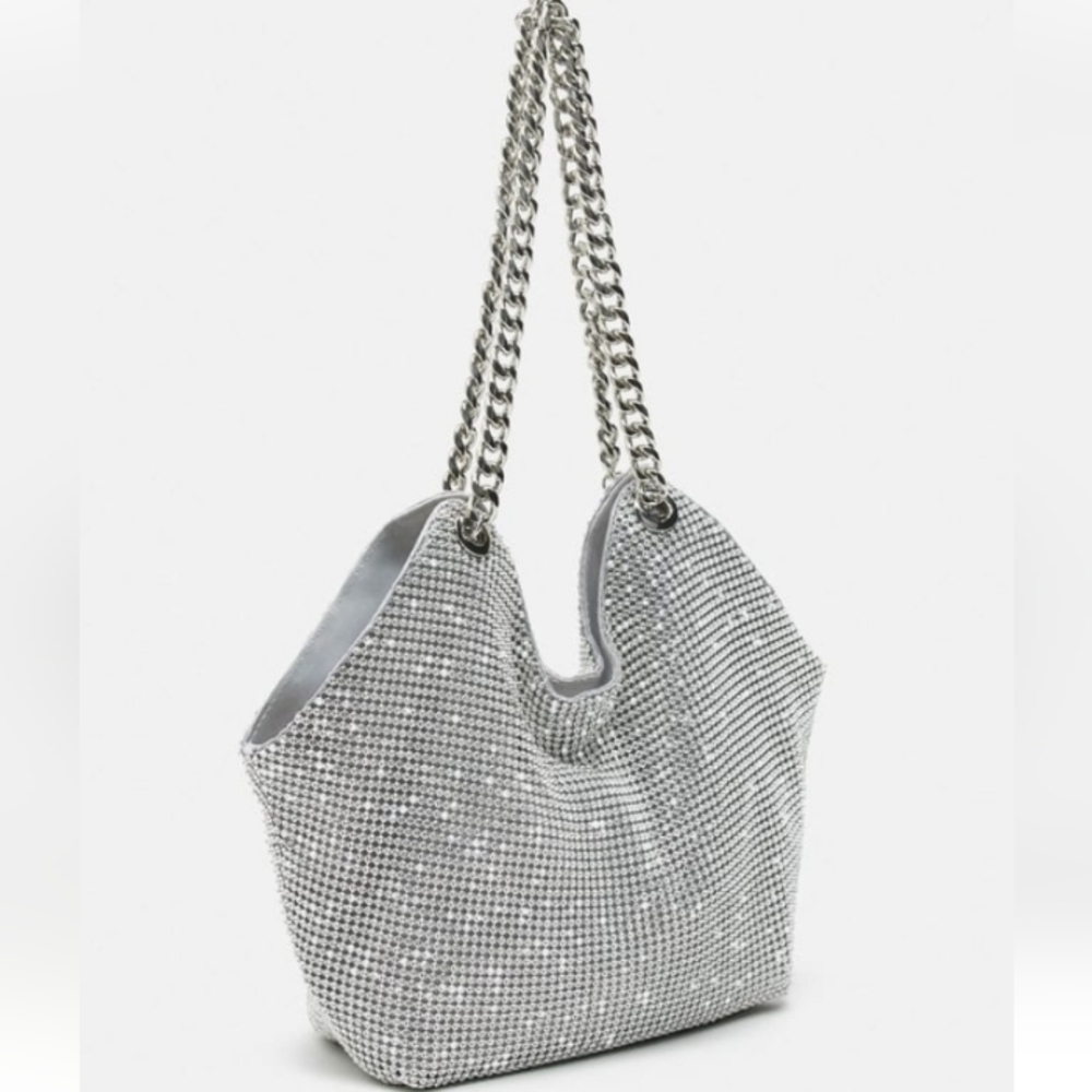 Zara Rhinestones Mini Silver Sparkly Tote - Picture 4 of 12